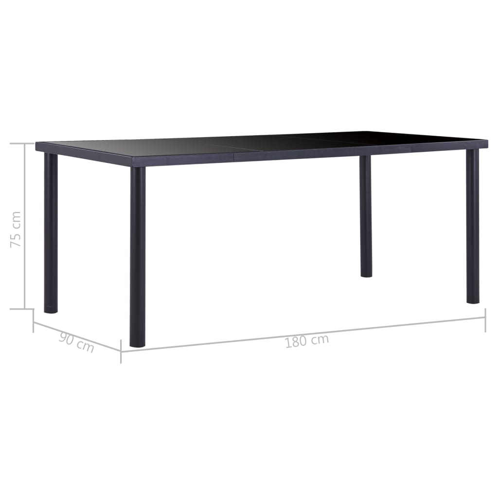 vidaXL Mesa de comedor de vidrio templado negro 180x90x75 cm