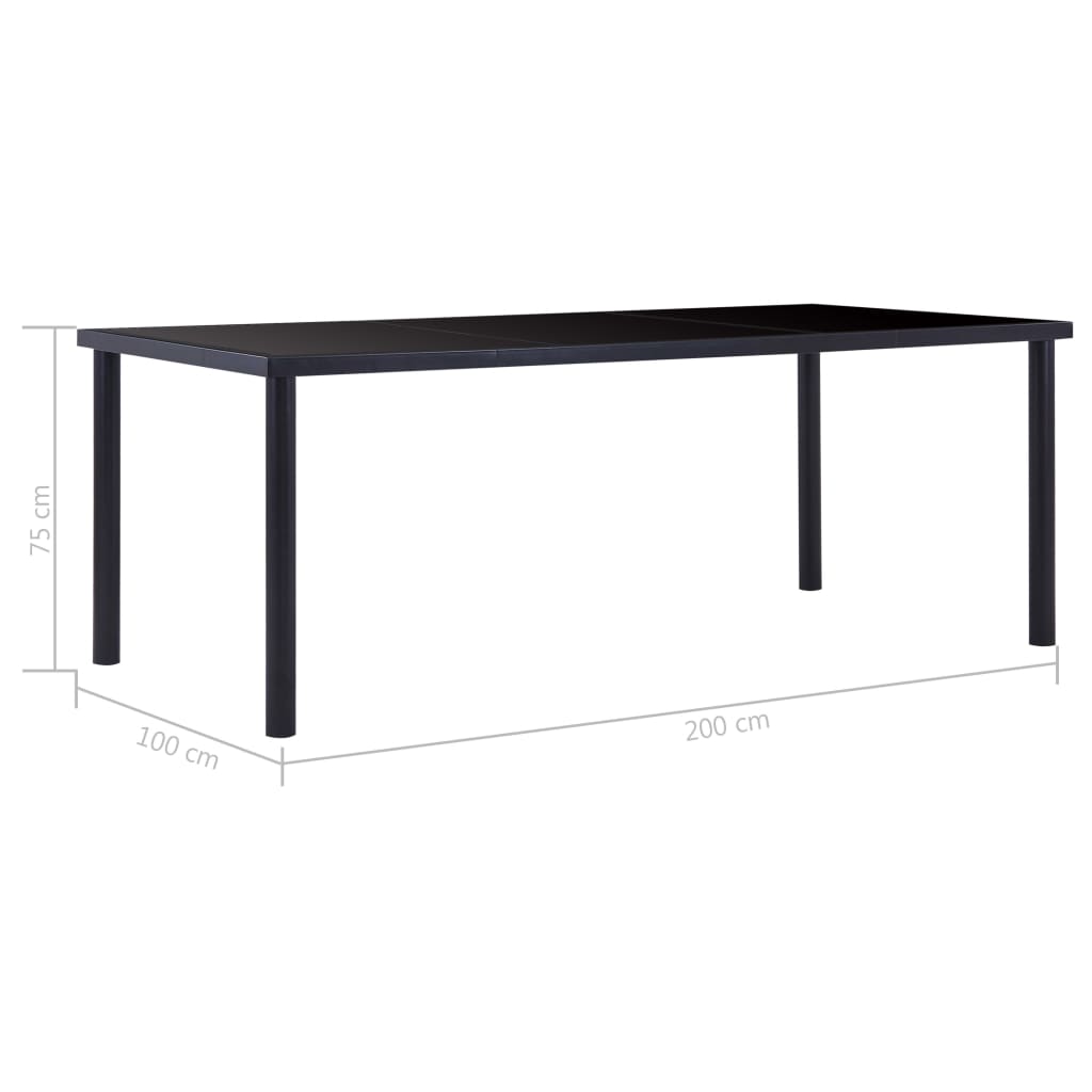 vidaXL Mesa de comedor de vidrio templado negro 200x100x75 cm