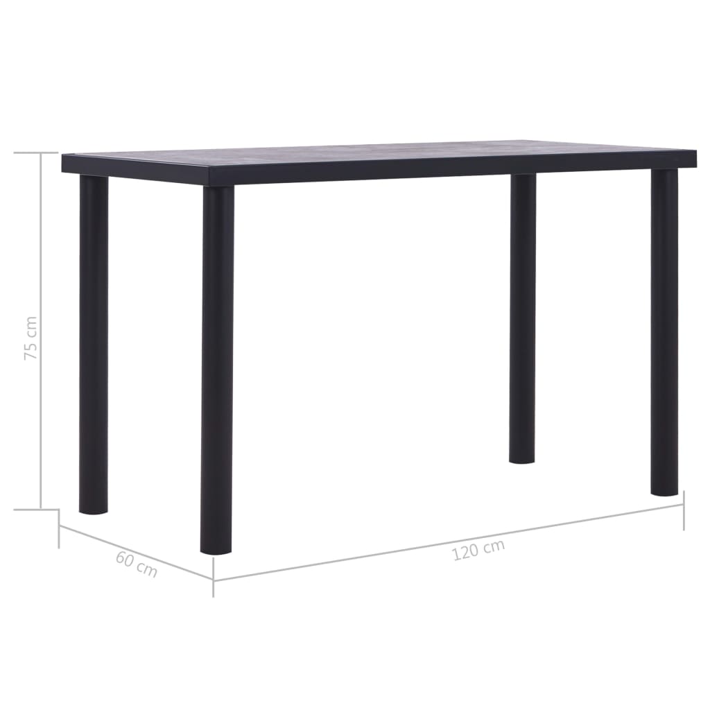 vidaXL Mesa de comedor de MDF negro y gris hormigón 120x60x75 cm