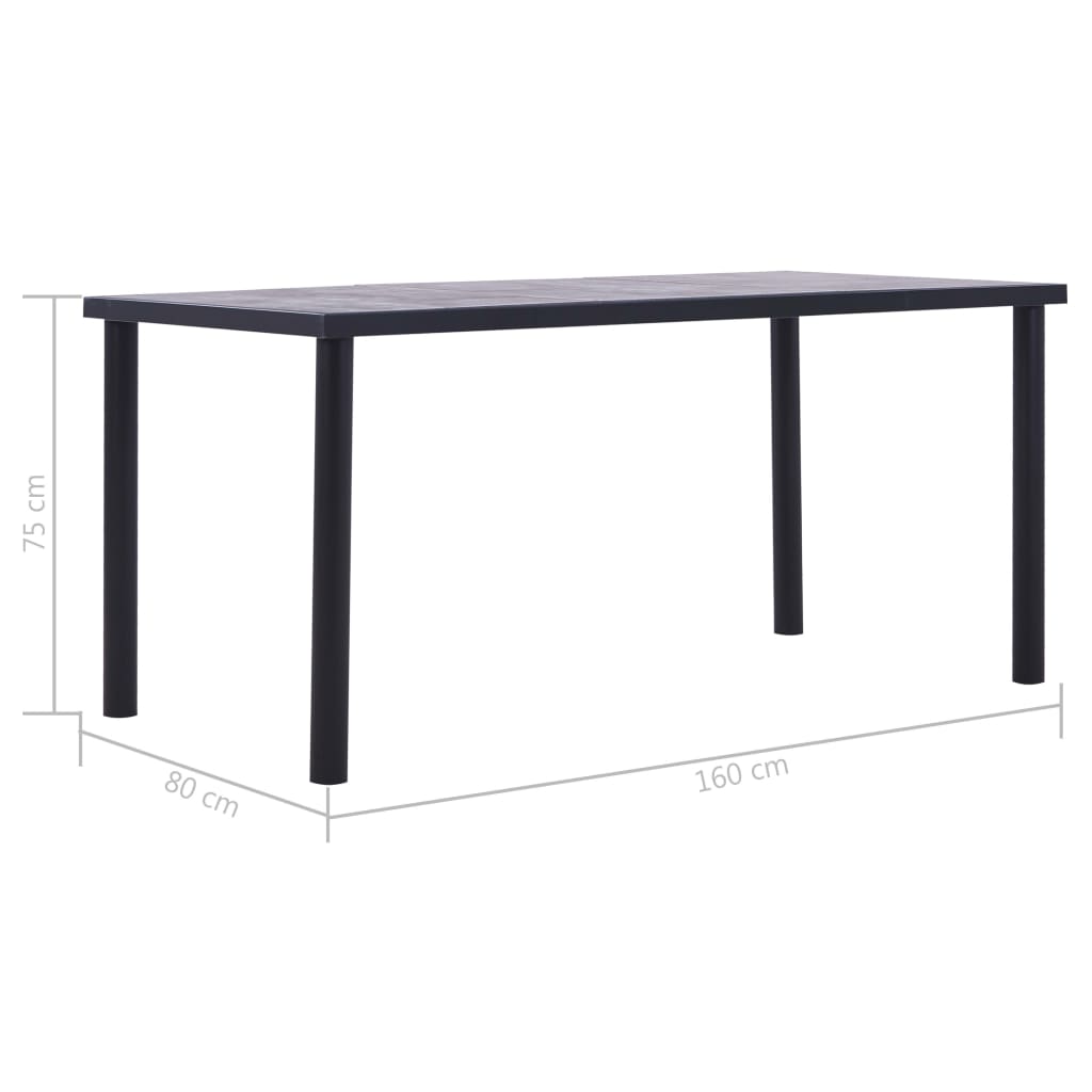 vidaXL Mesa de comedor de MDF negro y gris hormigón 160x80x75 cm