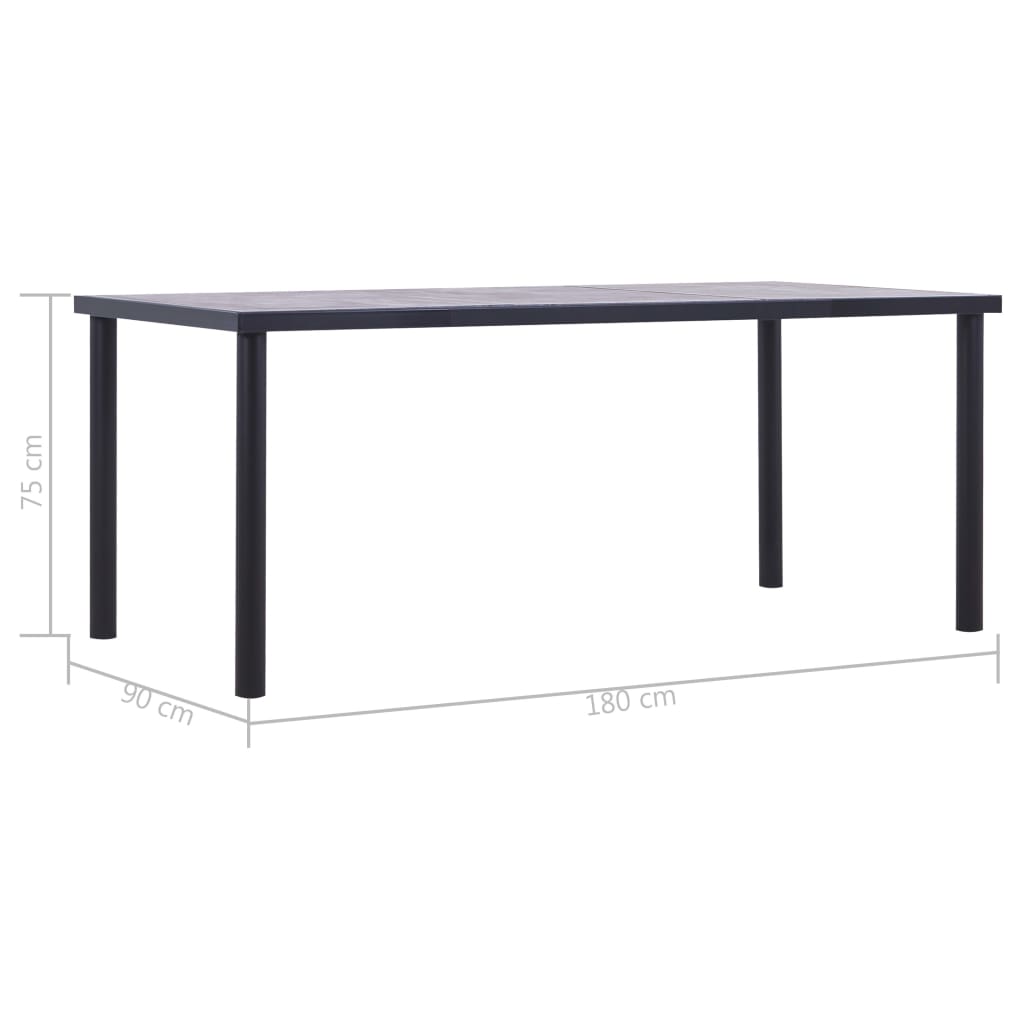 vidaXL Mesa de comedor de MDF negro y gris hormigón 180x90x75 cm