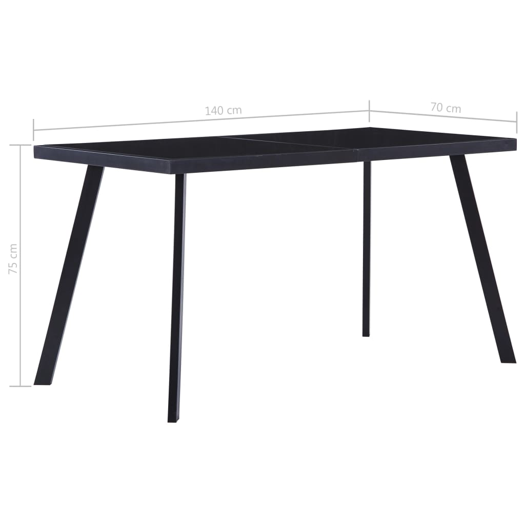 vidaXL Mesa de comedor de vidrio templado negro 140x70x75 cm