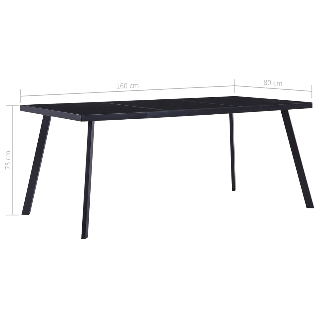 vidaXL Mesa de comedor de vidrio templado negro 160x80x75 cm