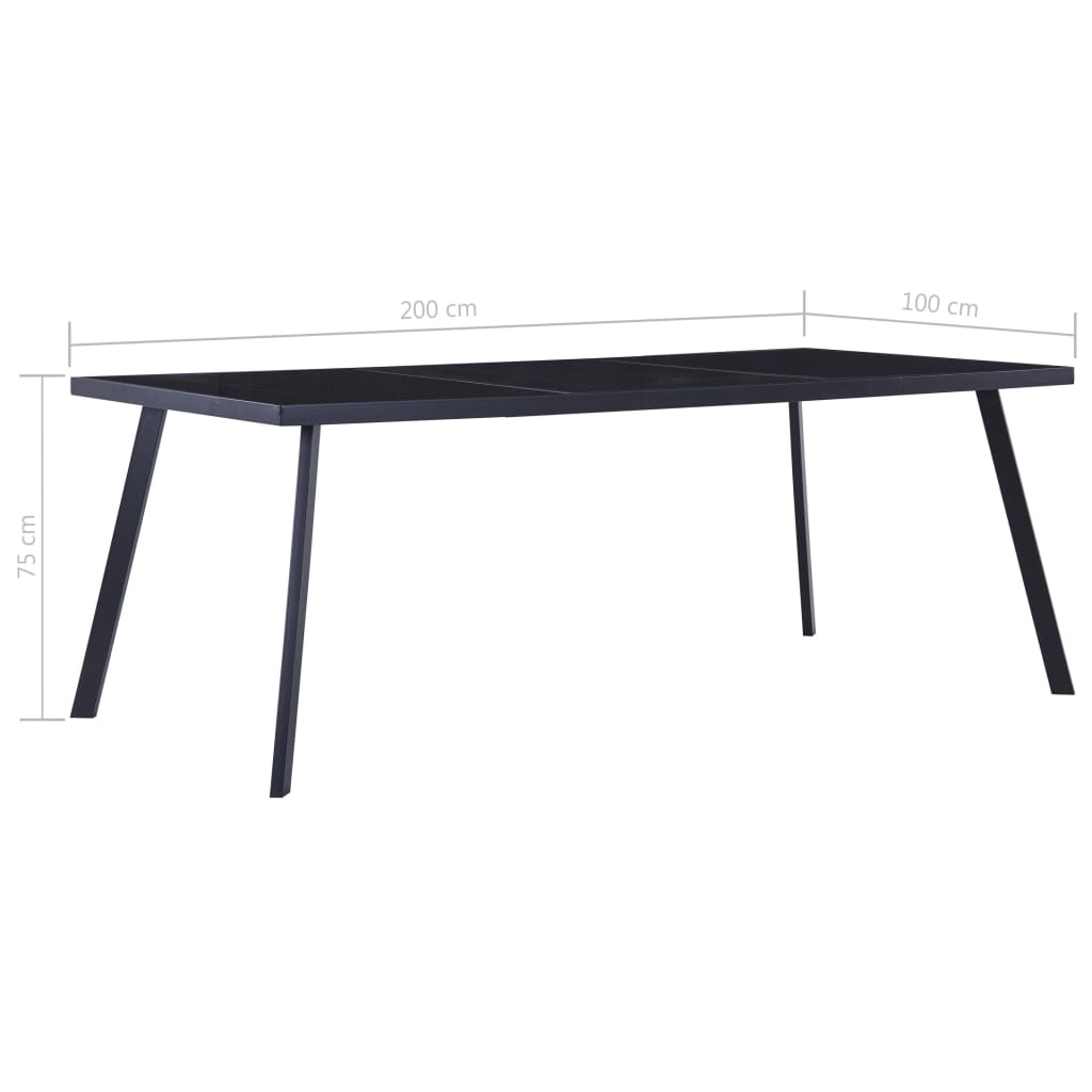 vidaXL Mesa de comedor de vidrio templado negro 200x100x75 cm