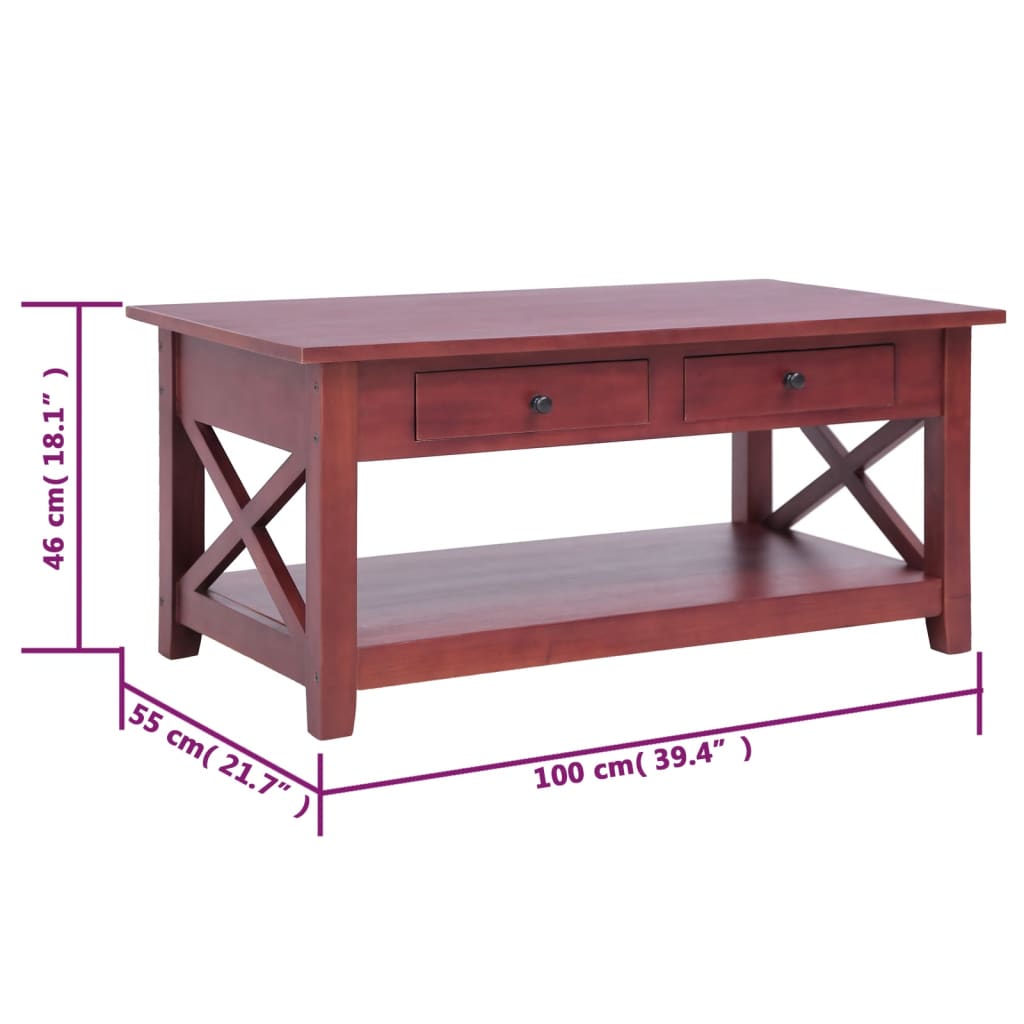 vidaXL Mesa de centro de madera maciza de caoba marrón 100x55x46 cm