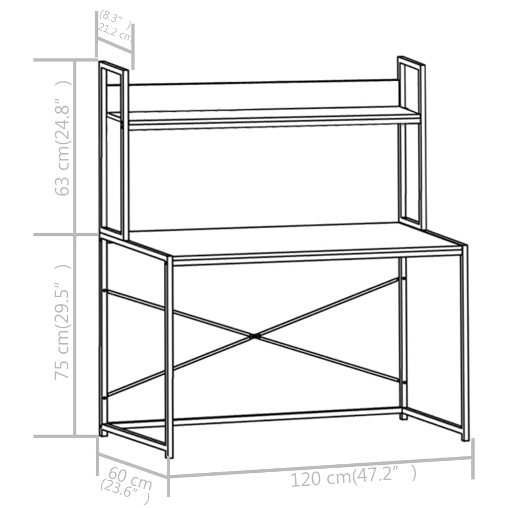 vidaXL Escritorio para ordenador blanco y roble 120x60x138 cm