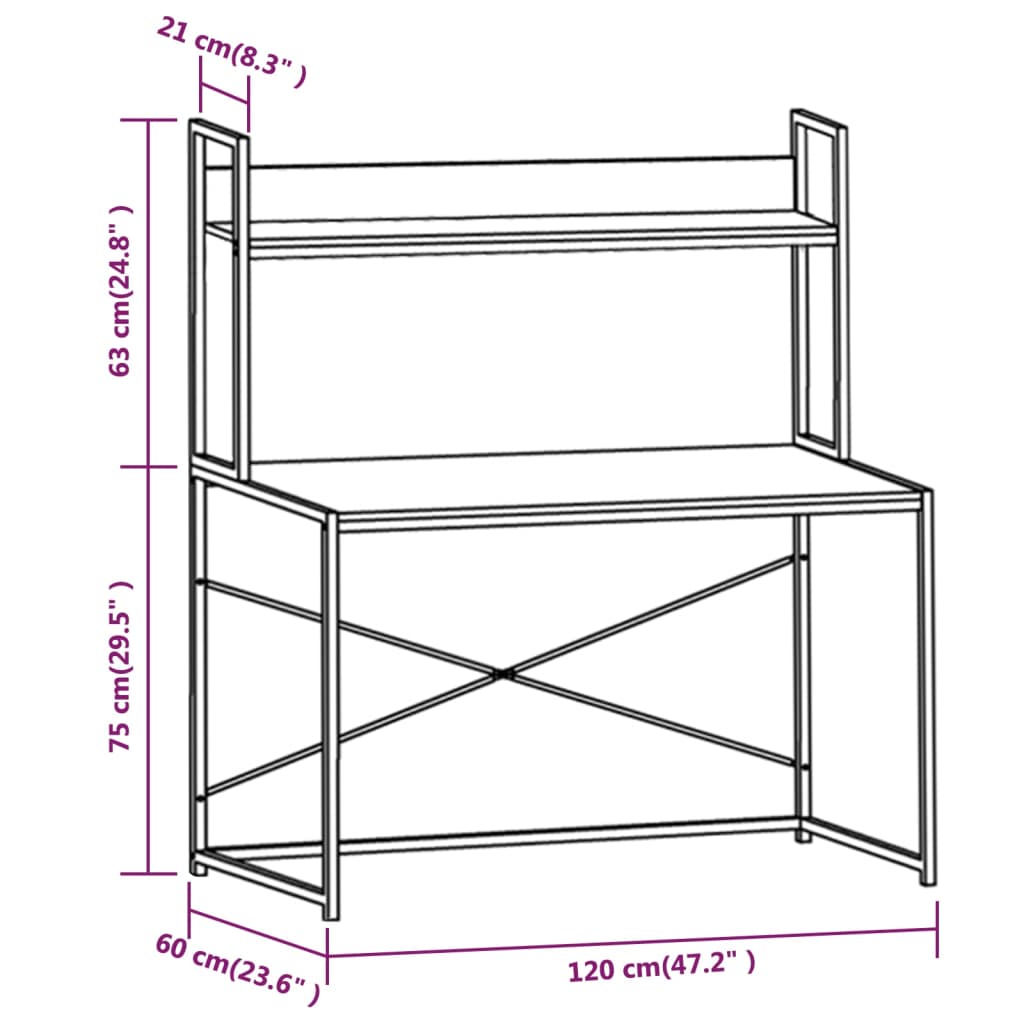 vidaXL Escritorio para ordenador negro y roble 120x60x138 cm