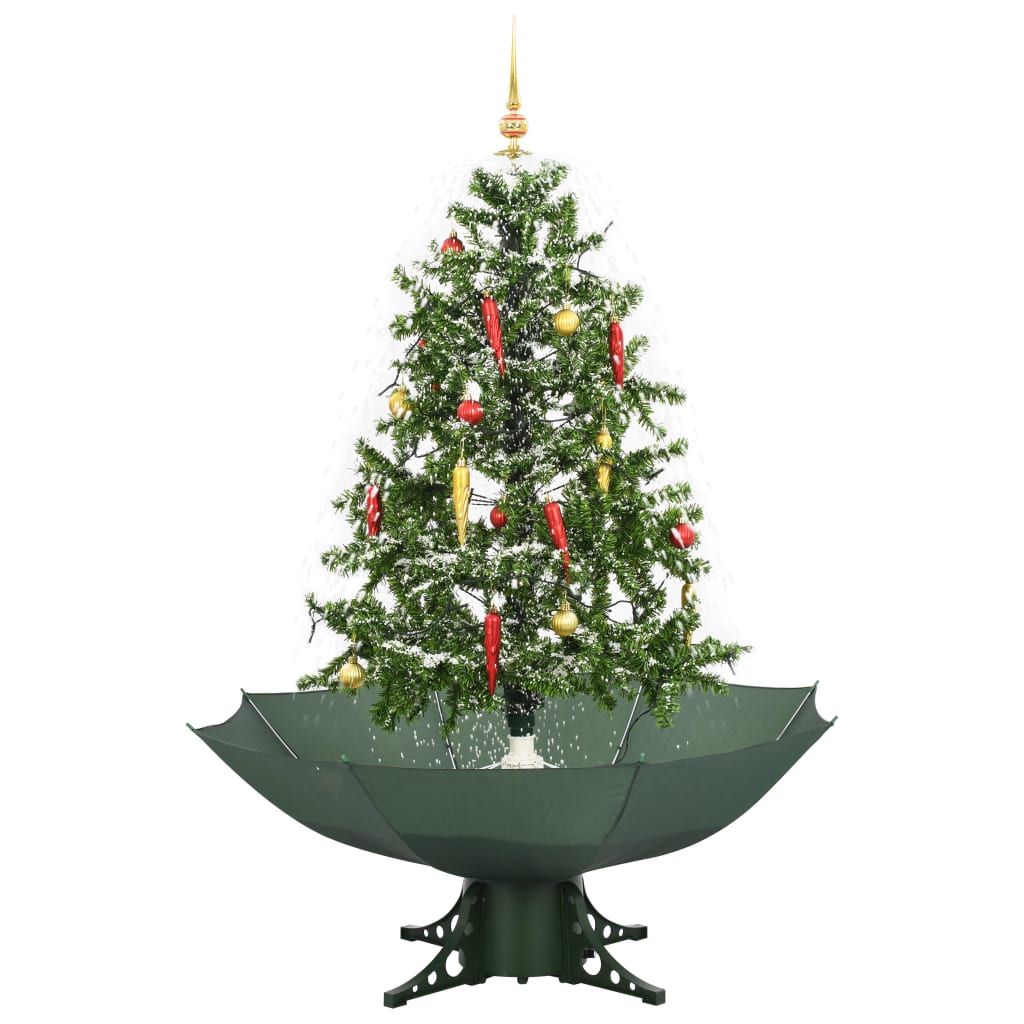 vidaXL Árbol de Navidad con nieve con base en paraguas verde 140 cm