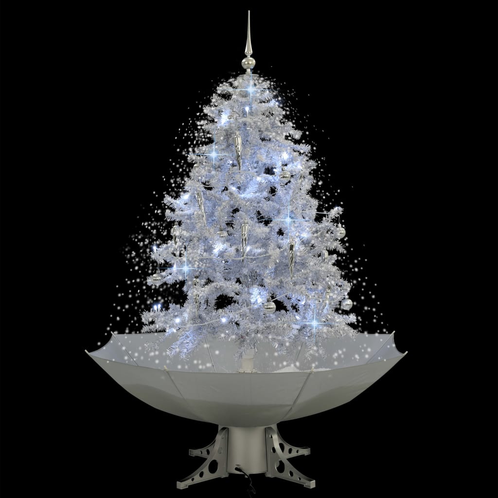 vidaXL Árbol de Navidad con nieve con base en paraguas blanco 140 cm