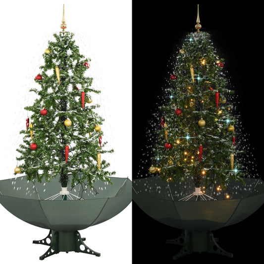 vidaXL Árbol de Navidad con nieve con base en paraguas verde 170 cm