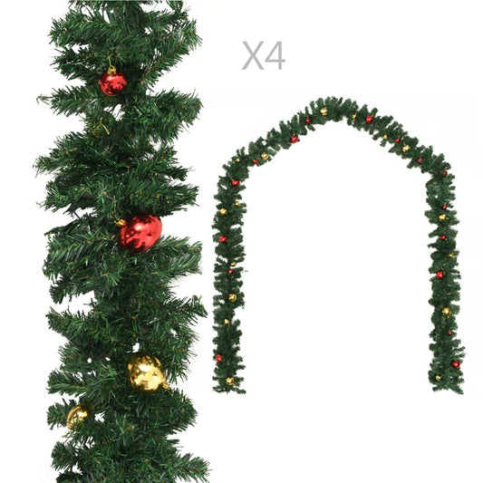 vidaXL Guirnaldas de Navidad con bolas 4 unidades PVC verde 270 cm