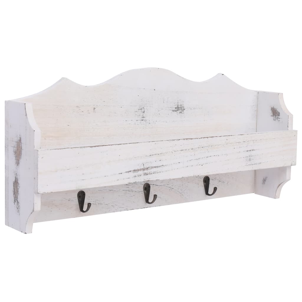 vidaXL Perchero de pared de madera blanco 50x10x23 cm