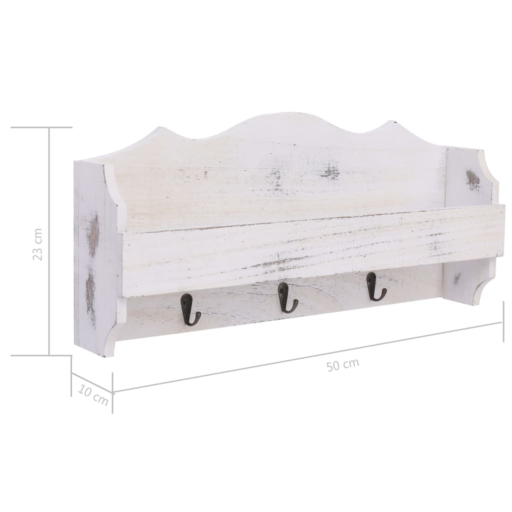 vidaXL Perchero de pared de madera blanco 50x10x23 cm