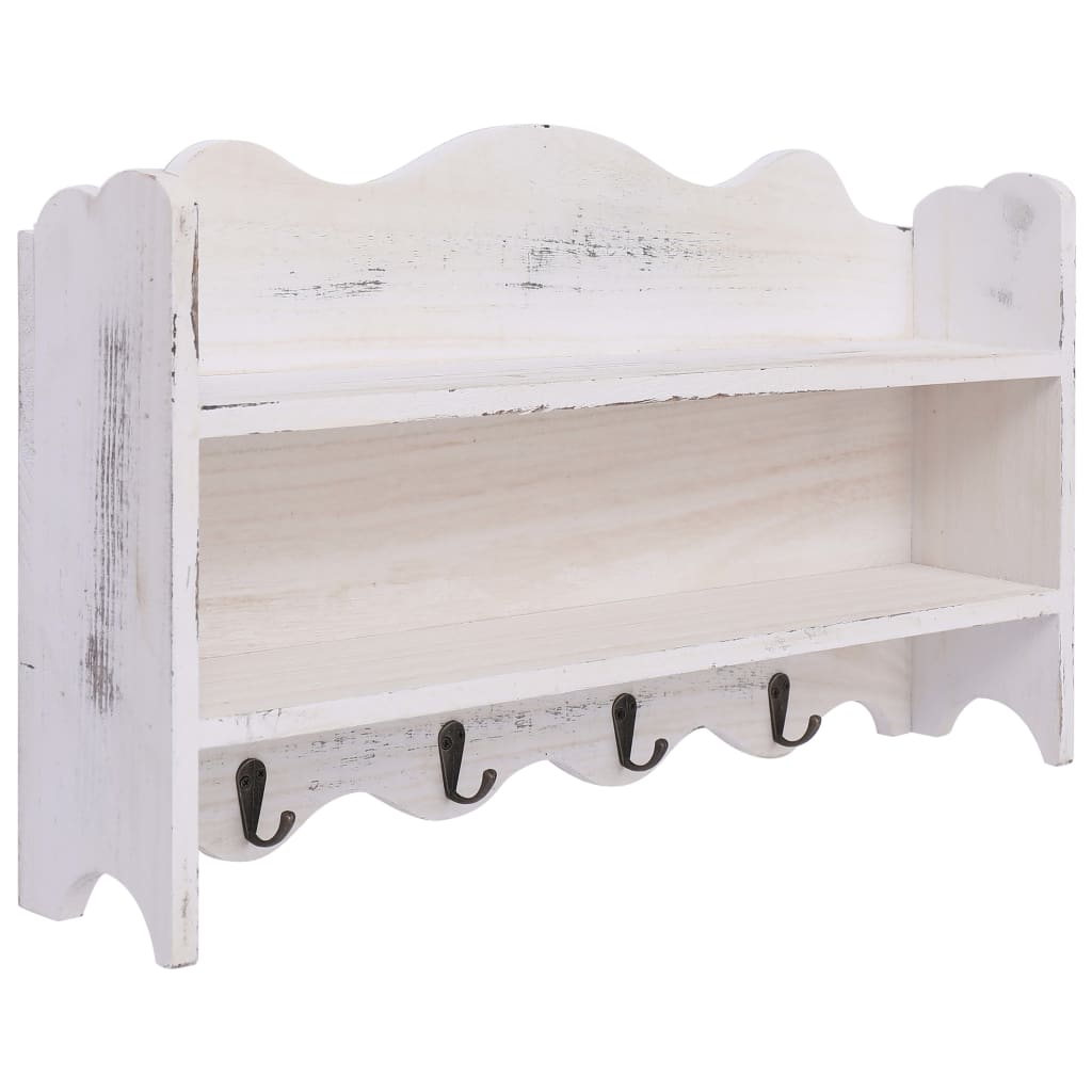 vidaXL Perchero de pared de madera blanco 50x10x30 cm