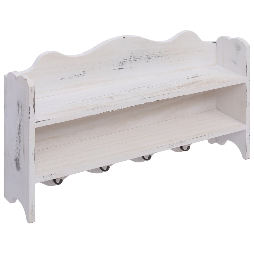 vidaXL Perchero de pared de madera blanco 50x10x30 cm