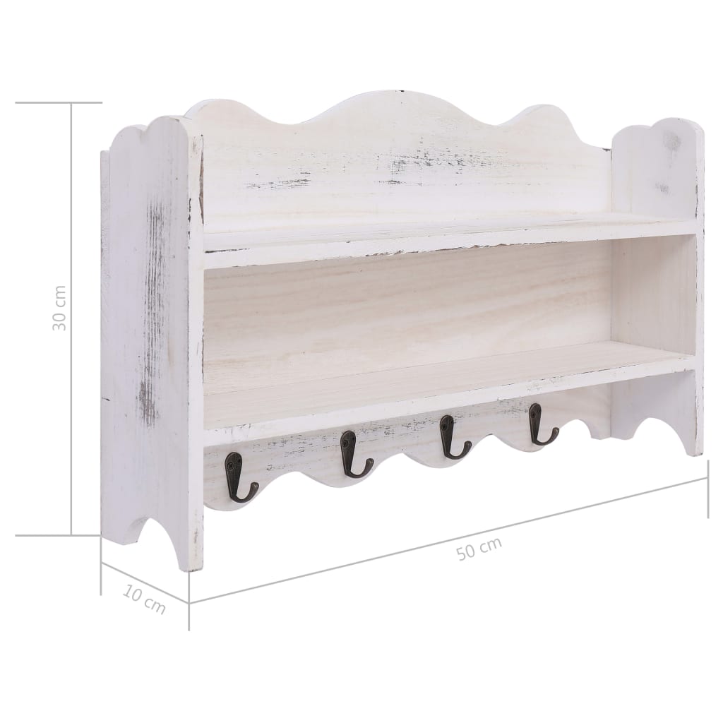 vidaXL Perchero de pared de madera blanco 50x10x30 cm