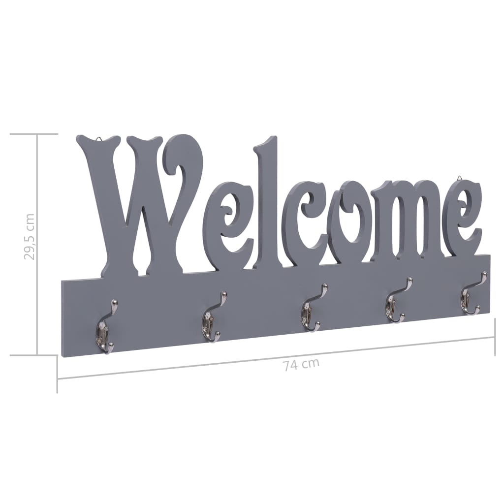 vidaXL Perchero de pared WELCOME gris 74x29,5 cm