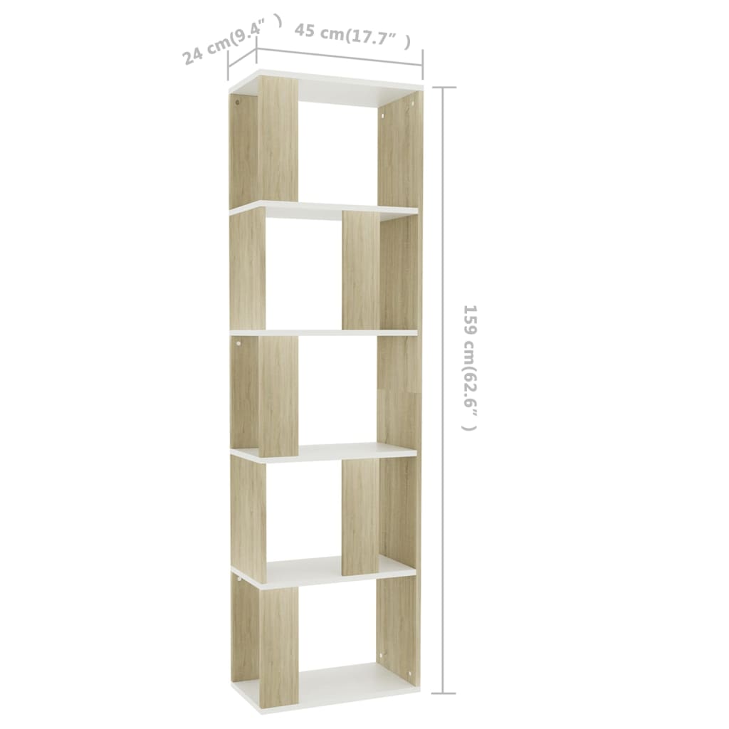 vidaXL Estantería/divisor espacios blanco y roble sonoma 45x24x159 cm