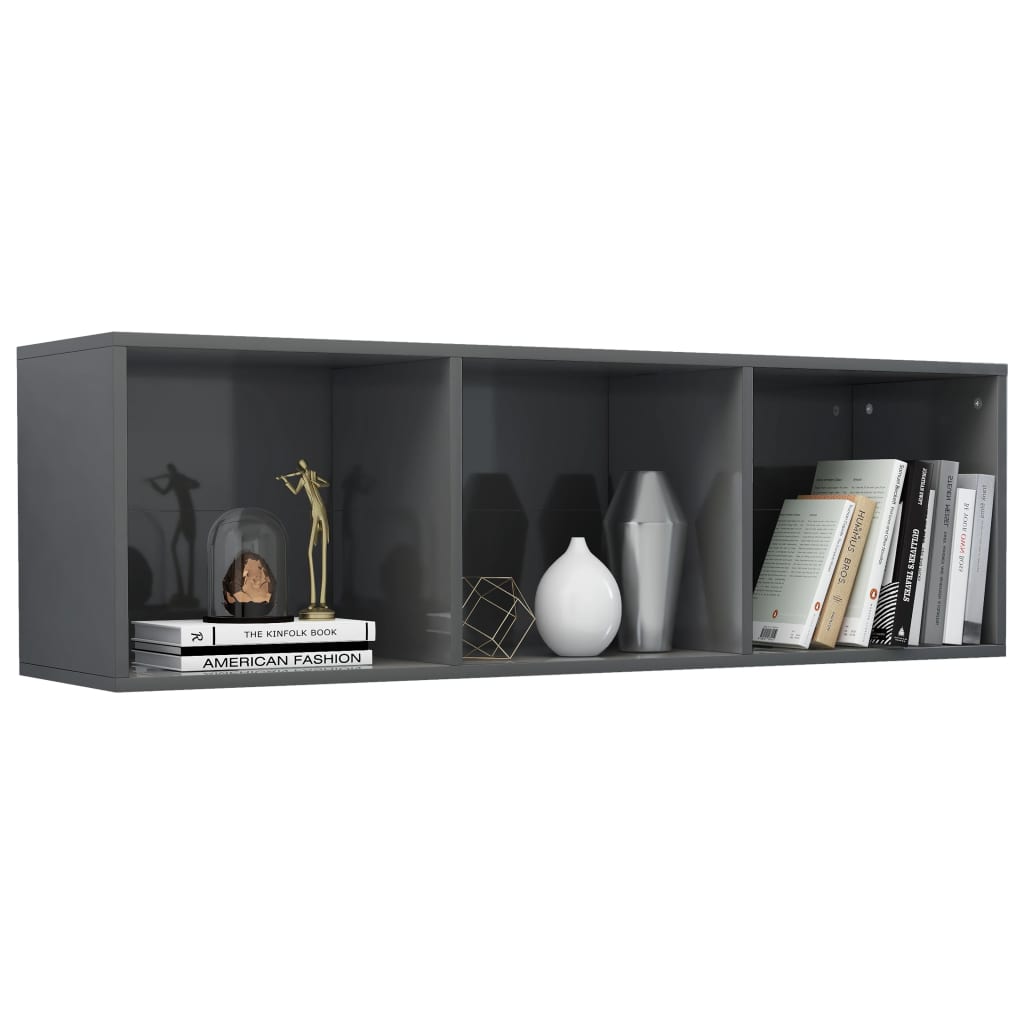 vidaXL Estantería libros madera contrachapada gris brillo 36x30x114cm