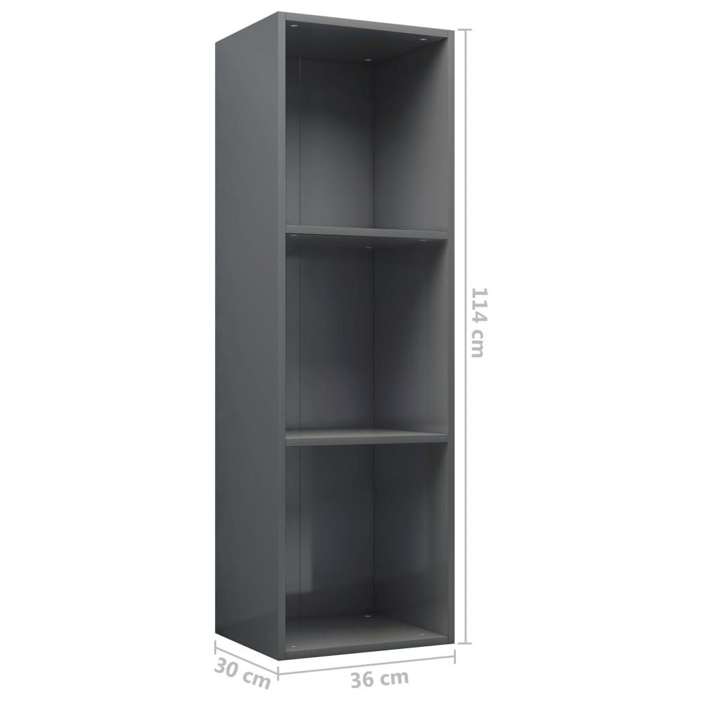 vidaXL Estantería libros madera contrachapada gris brillo 36x30x114cm