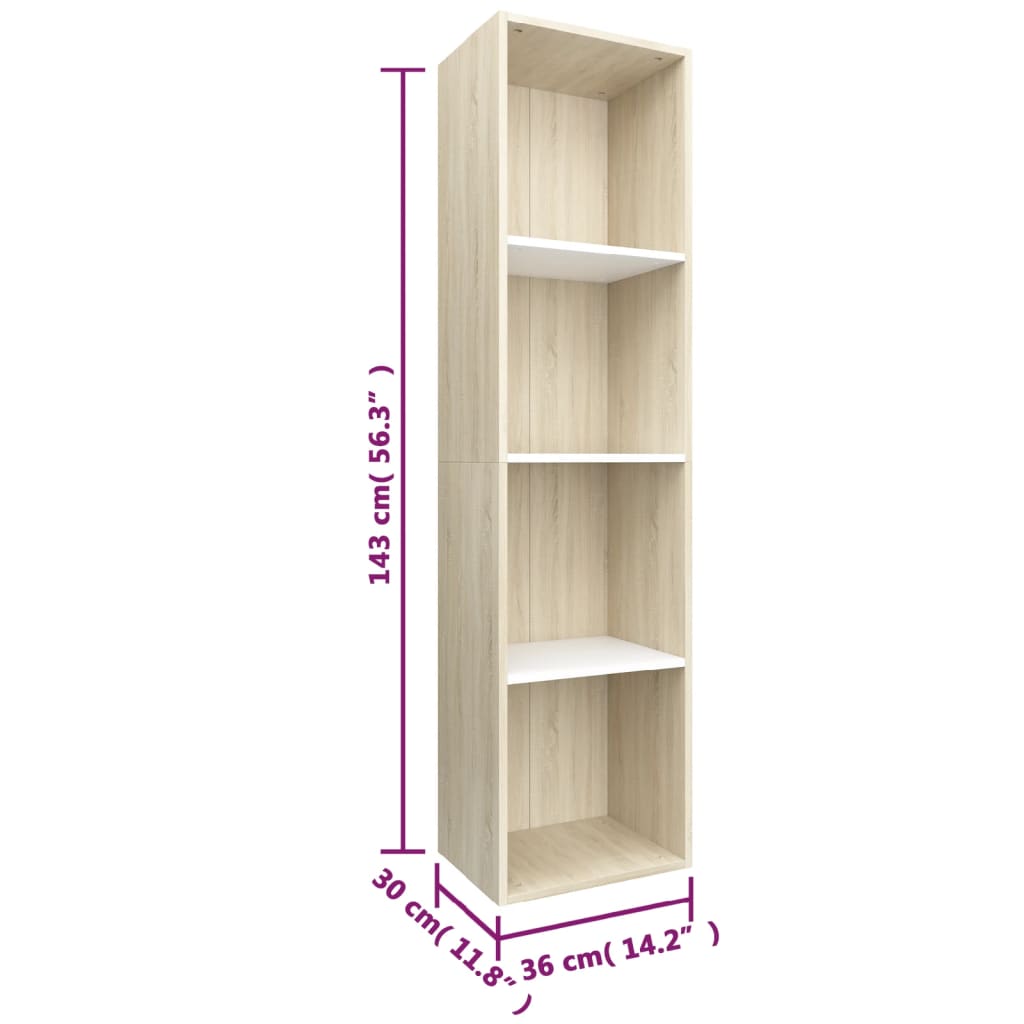 vidaXL Estantería libros madera contrachapada blanco roble 36x30x143cm