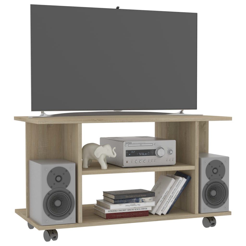 vidaXL Mueble de TV ruedas madera ingeniería roble Sonoma 80x40x45 cm