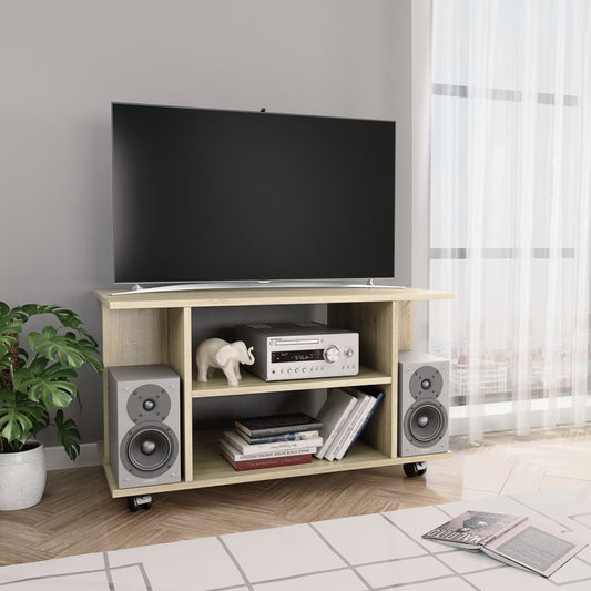 vidaXL Mueble de TV ruedas madera ingeniería roble Sonoma 80x40x45 cm