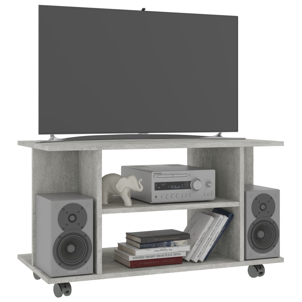 vidaXL Mueble de TV ruedas madera ingeniería gris hormigón 80x40x45 cm