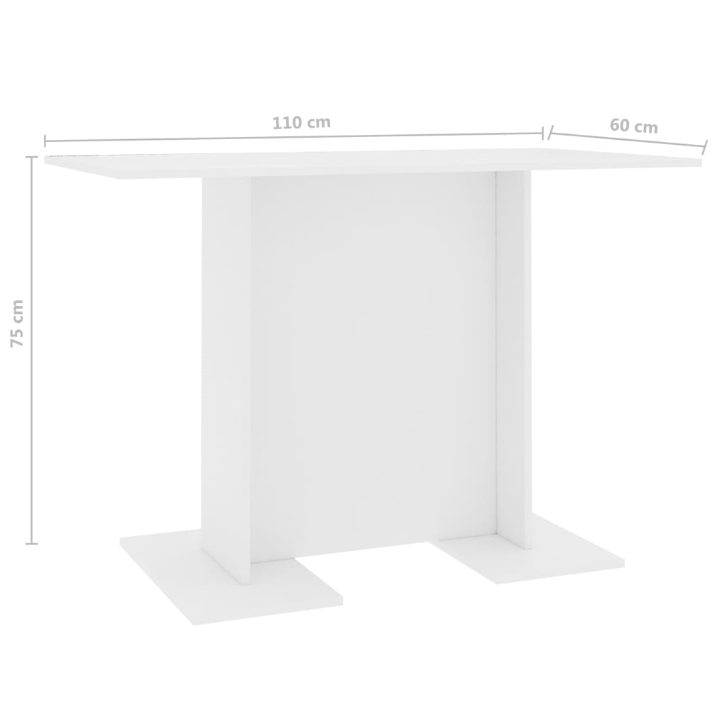 vidaXL Mesa de comedor de madera contrachapada blanco 110x60x75 cm