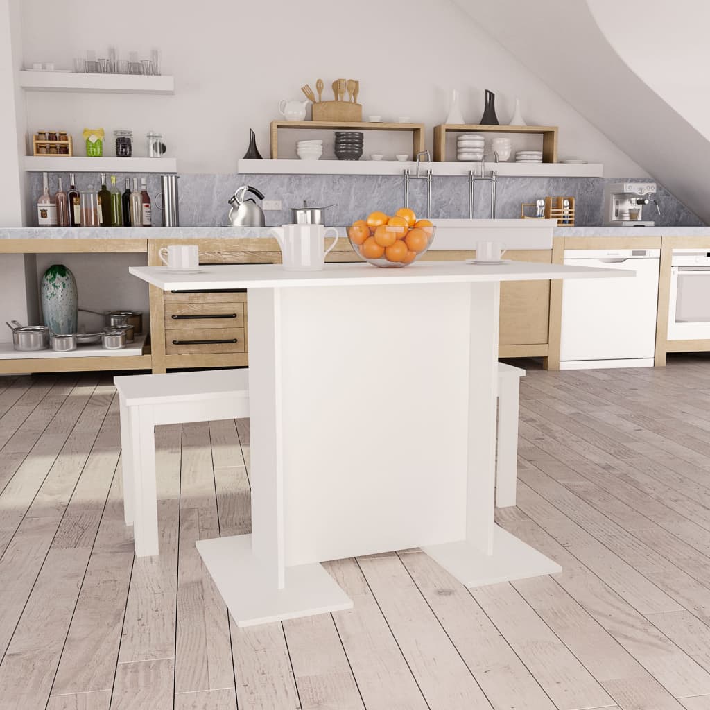 vidaXL Mesa de comedor de madera contrachapada blanco 110x60x75 cm