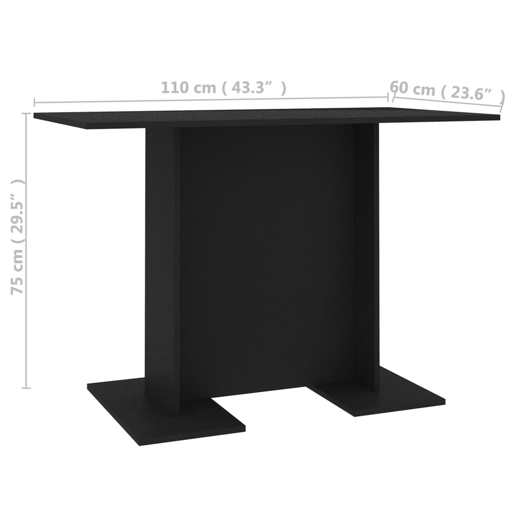 vidaXL Mesa de comedor de madera contrachapada negro 110x60x75 cm