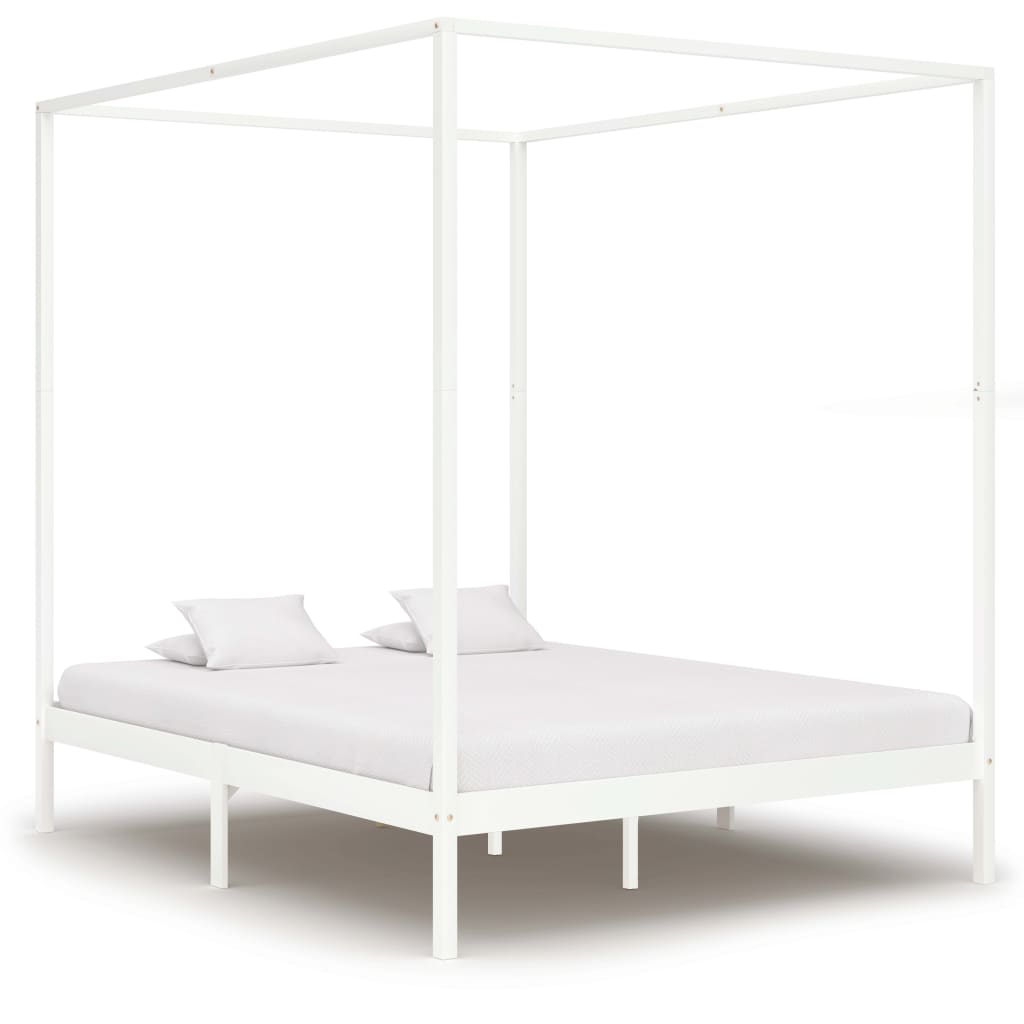 vidaXL Estructura cama con dosel madera maciza pino blanco 160x200 cm