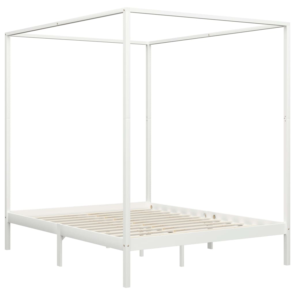 vidaXL Estructura cama con dosel madera maciza pino blanco 160x200 cm