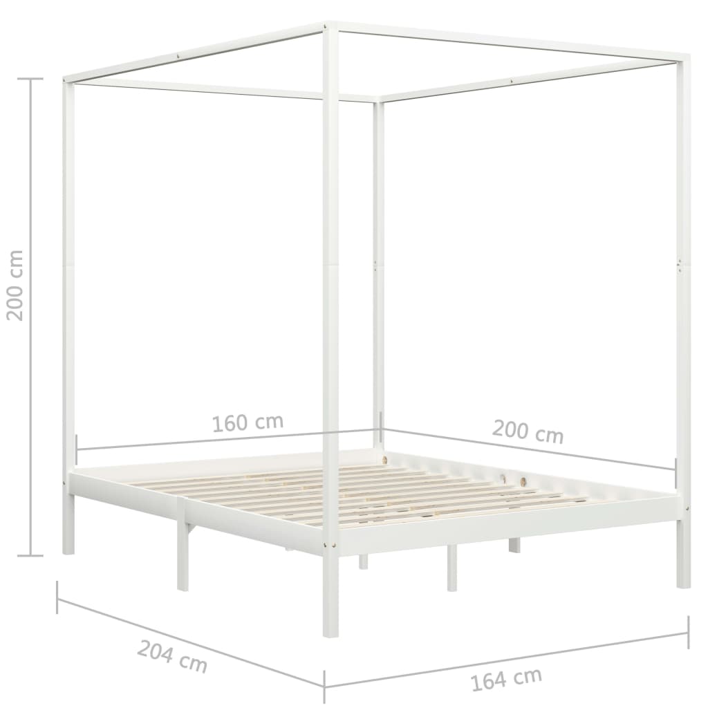 vidaXL Estructura cama con dosel madera maciza pino blanco 160x200 cm