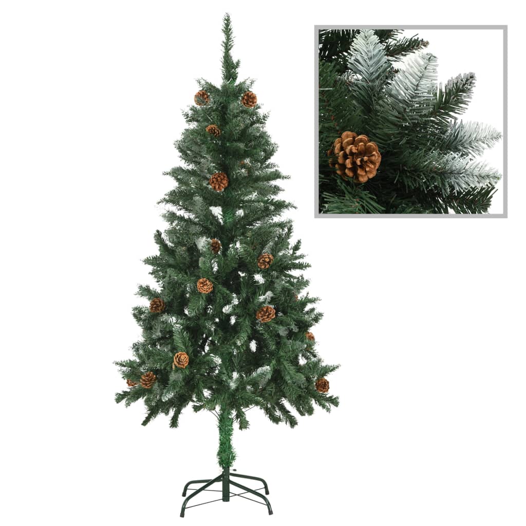 vidaXL Árbol de Navidad artificial con piñas y brillo blanco 150 cm