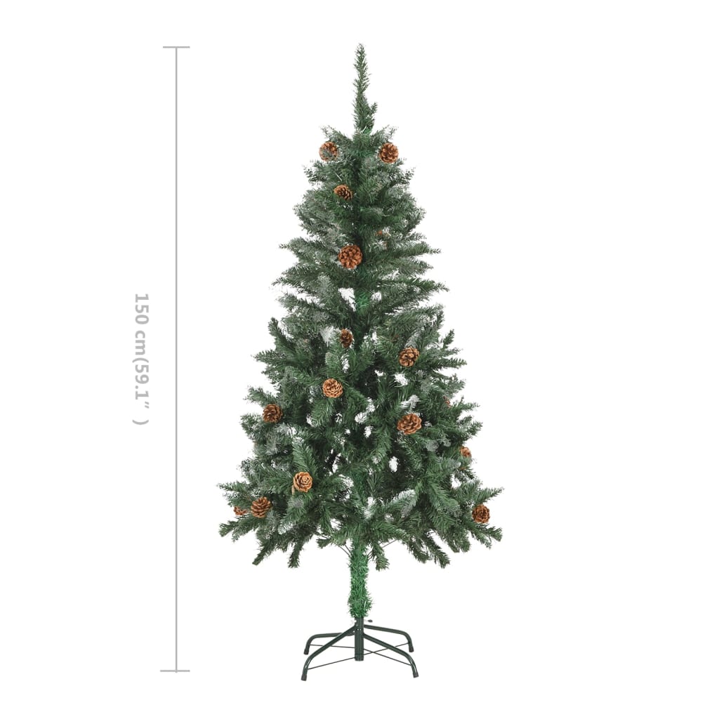 vidaXL Árbol de Navidad artificial con piñas y brillo blanco 150 cm