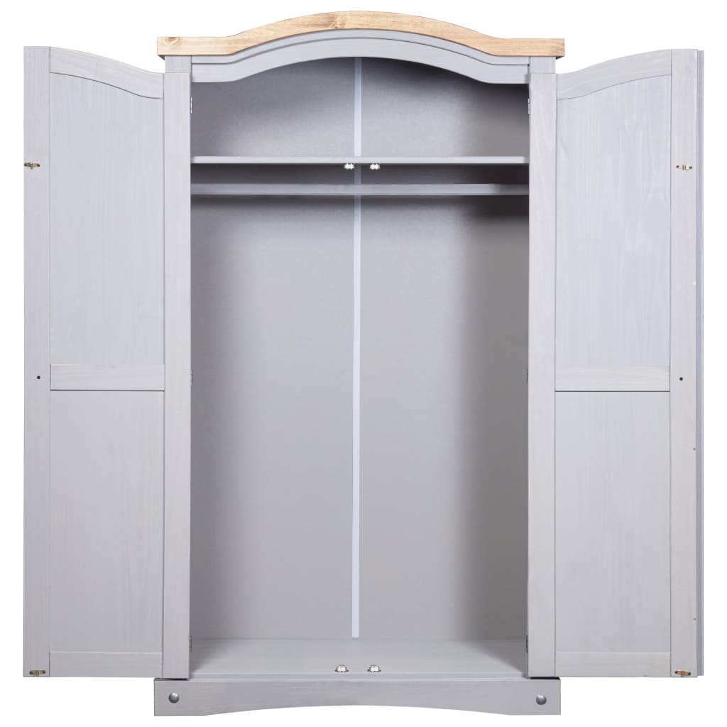 vidaXL Armario madera de pino Mexicano estilo Corona gris 2 Puertas