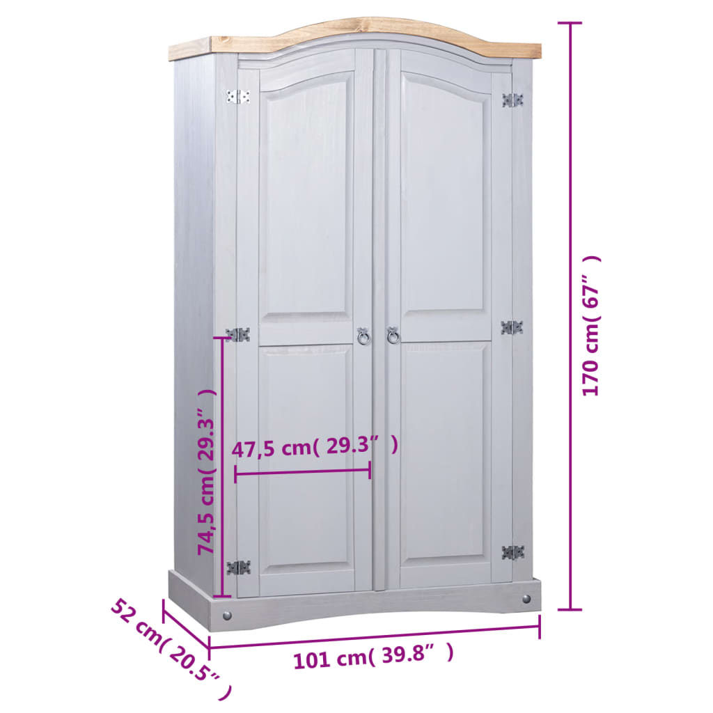 vidaXL Armario madera de pino Mexicano estilo Corona gris 2 Puertas