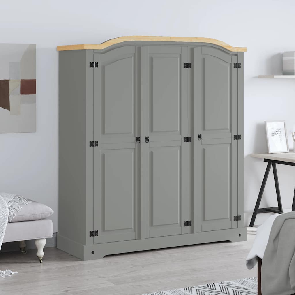 vidaXL Armario madera de pino Mexicano estilo Corona gris 3 puertas