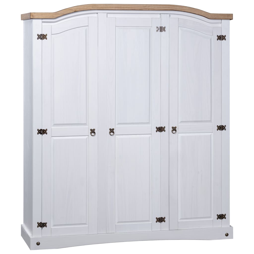 vidaXL Armario madera de pino Mexicano estilo Corona blanco 3 puertas