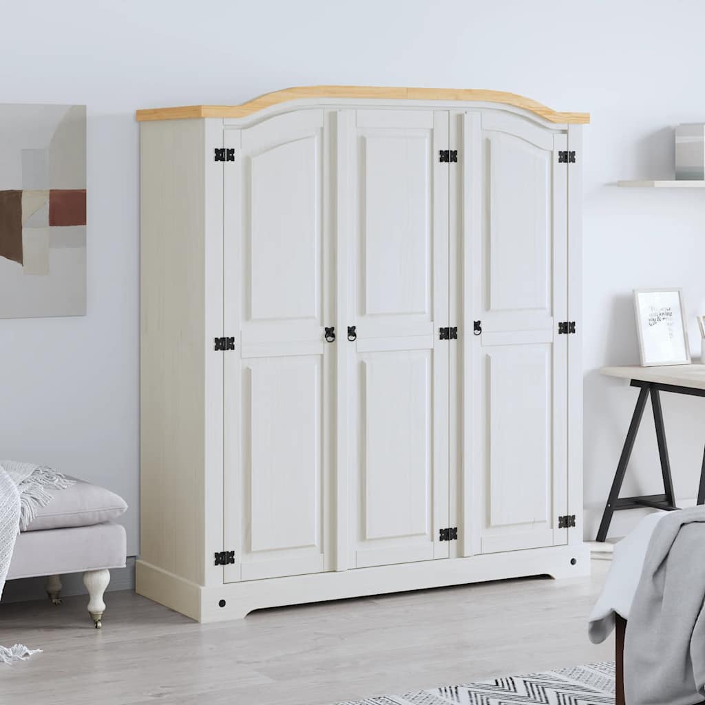 vidaXL Armario madera de pino Mexicano estilo Corona blanco 3 puertas