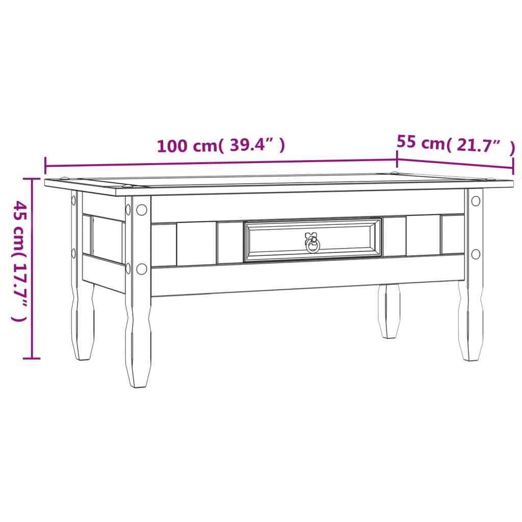 vidaXL Mesa de centro Corona Range pino mexicano gris 100x55x44 cm