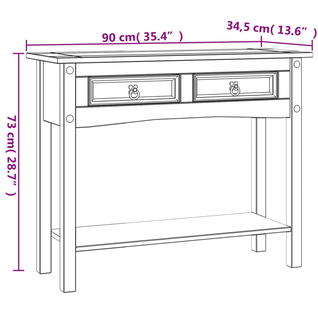 vidaXL Mesa consola Corona Range de pino mexicano blanco 90x34,5x73 cm