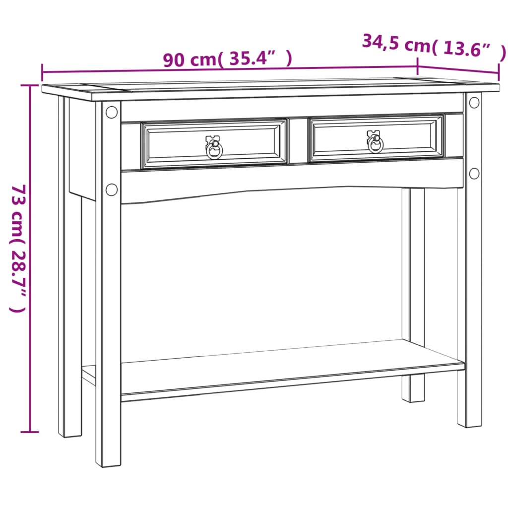 vidaXL Mesa consola Corona Range de pino mexicano blanco 90x34,5x73 cm