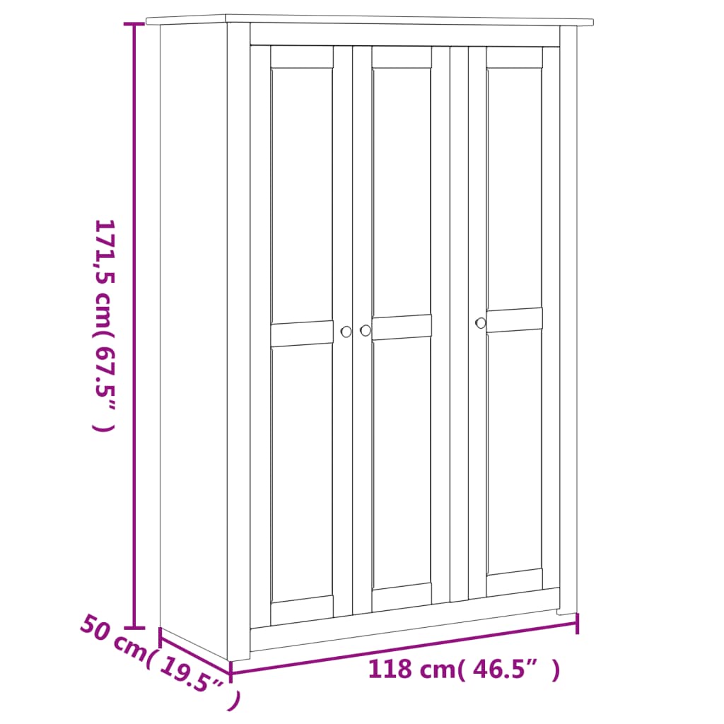 vidaXL Armario de 3 puertas pino Panamá Range blanco 118x50x171,5 cm