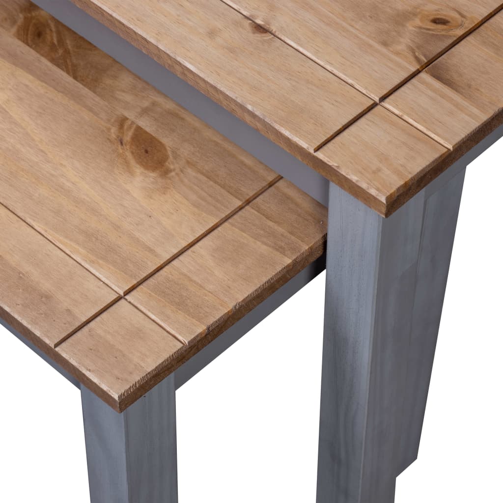 vidaXL Mesas apilables 2 uds madera maciza de pino Panama Range gris