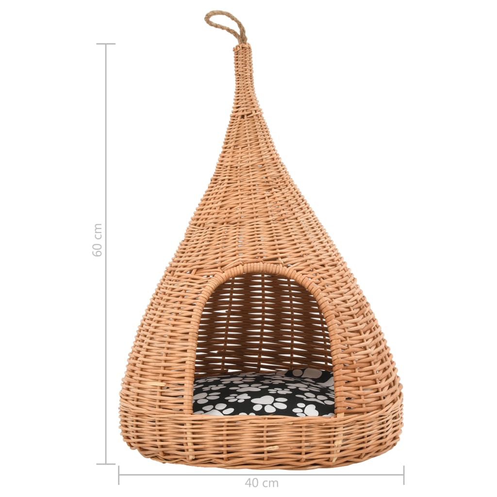 vidaXL Casa para gatos con cojín y forma de tipi sauce natural 40x60cm