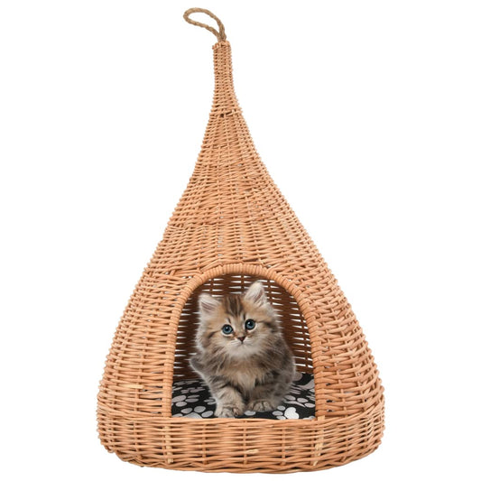 vidaXL Casa para gatos con cojín y forma de tipi sauce natural 40x60cm