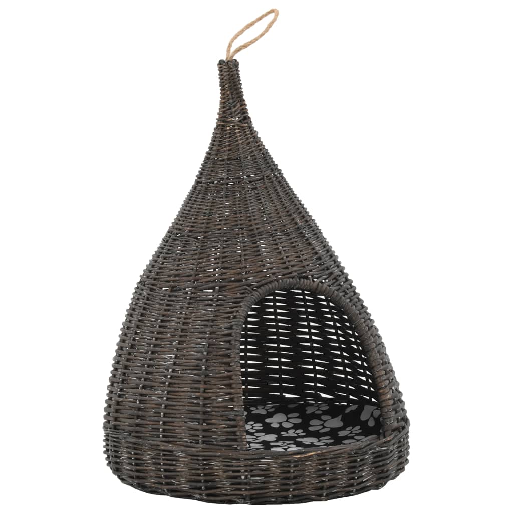 vidaXL Casa para gatos con cojín forma tipi sauce natural gris 40x60cm