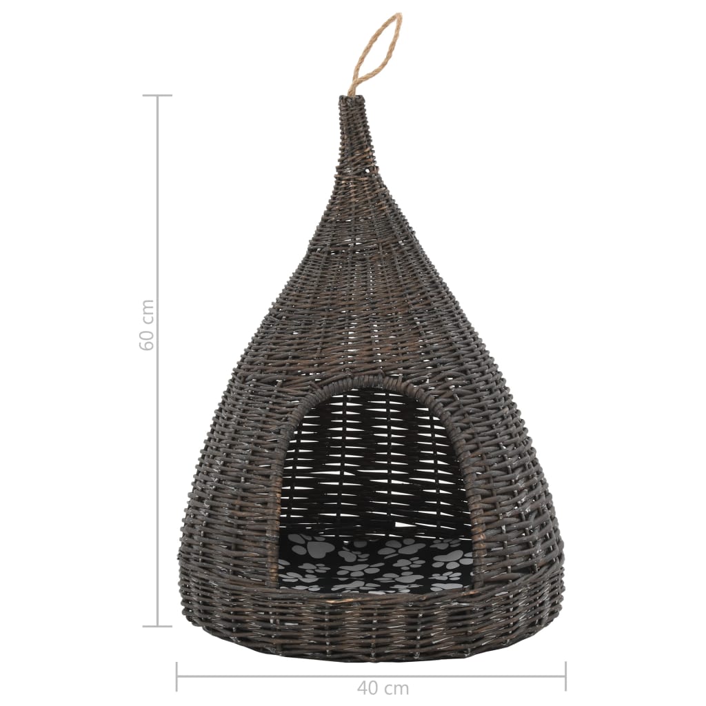 vidaXL Casa para gatos con cojín forma tipi sauce natural gris 40x60cm